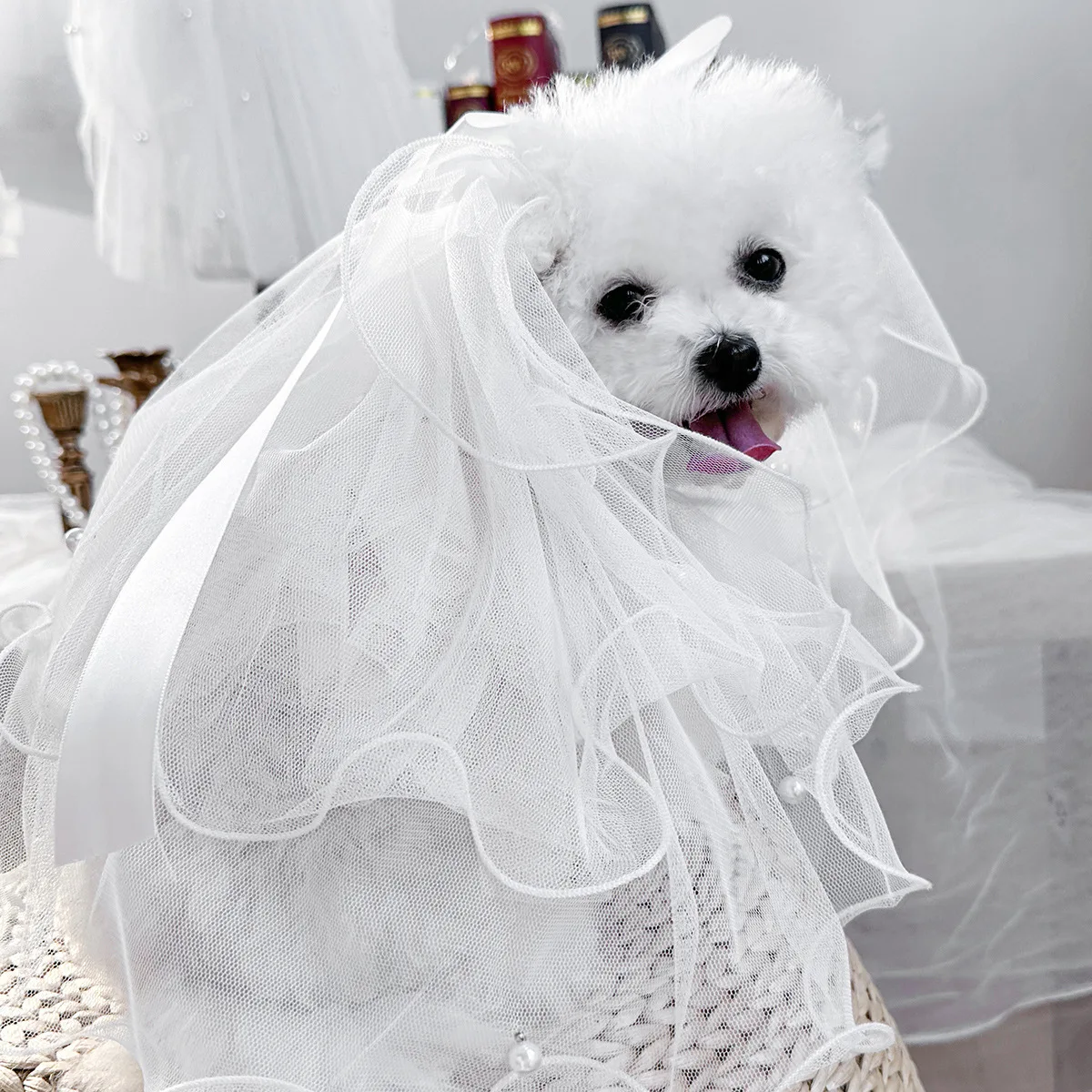 Velo de novia romántico de lujo para cachorros, tocado transpirable para mascotas para ceremonia y fiesta de boda, perros pequeños a medianos - imagen 4