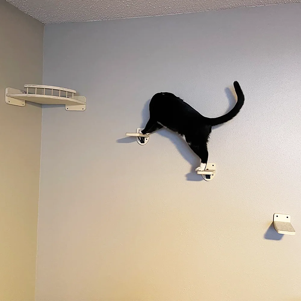 Hamaca o plataforma montada en la pared para gatos, 4 piezas, Pedal de madera para gatitos, muebles para jugar - imagen 3