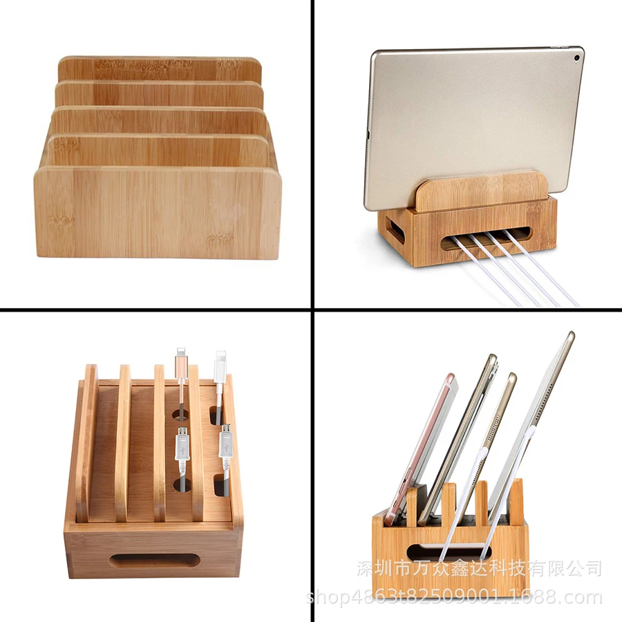Soporte de bambú para cargar móvil y tablet, estación organizadora - imagen 3