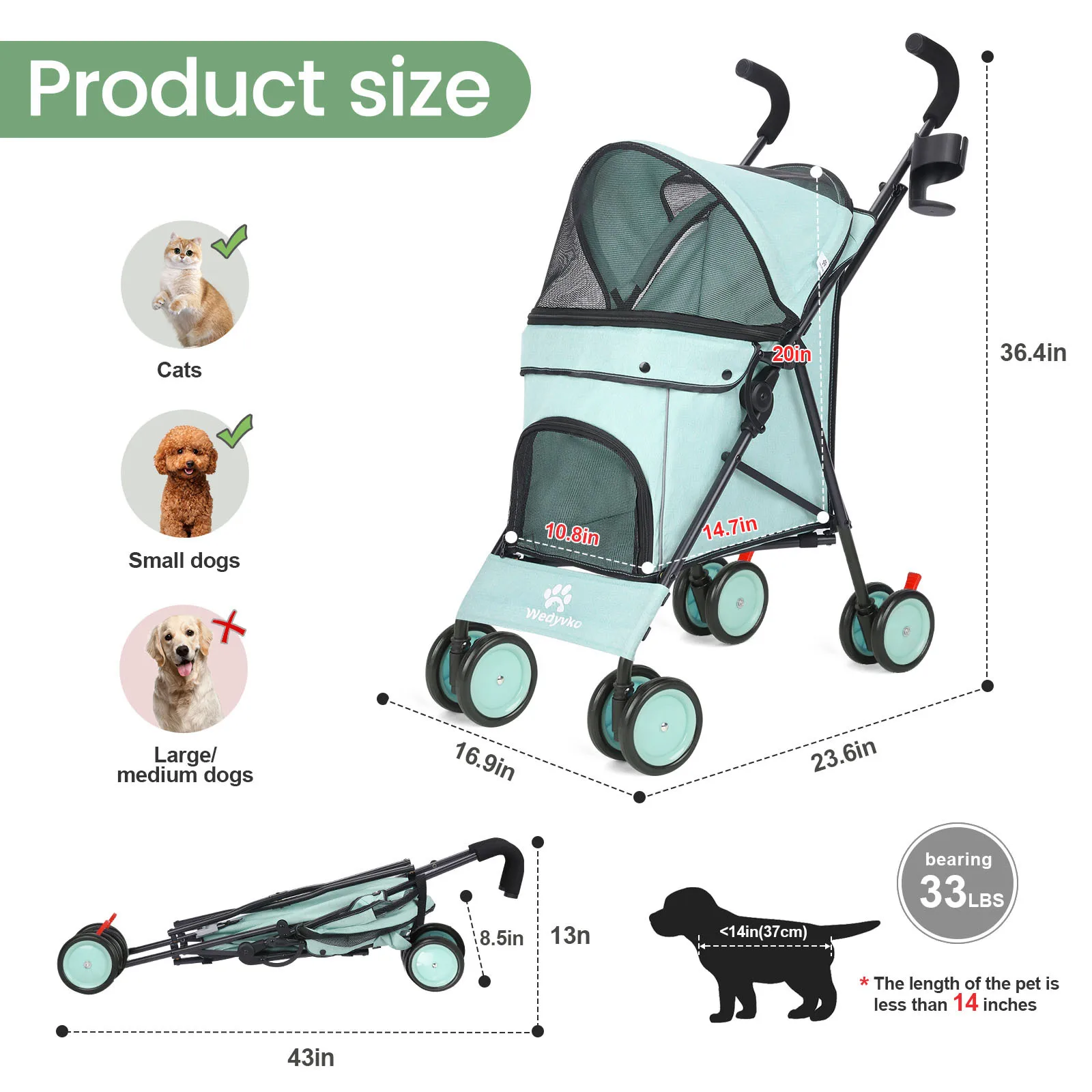 Cochecito plegable para perros y gatos modelo Corgi Teddy - imagen 4