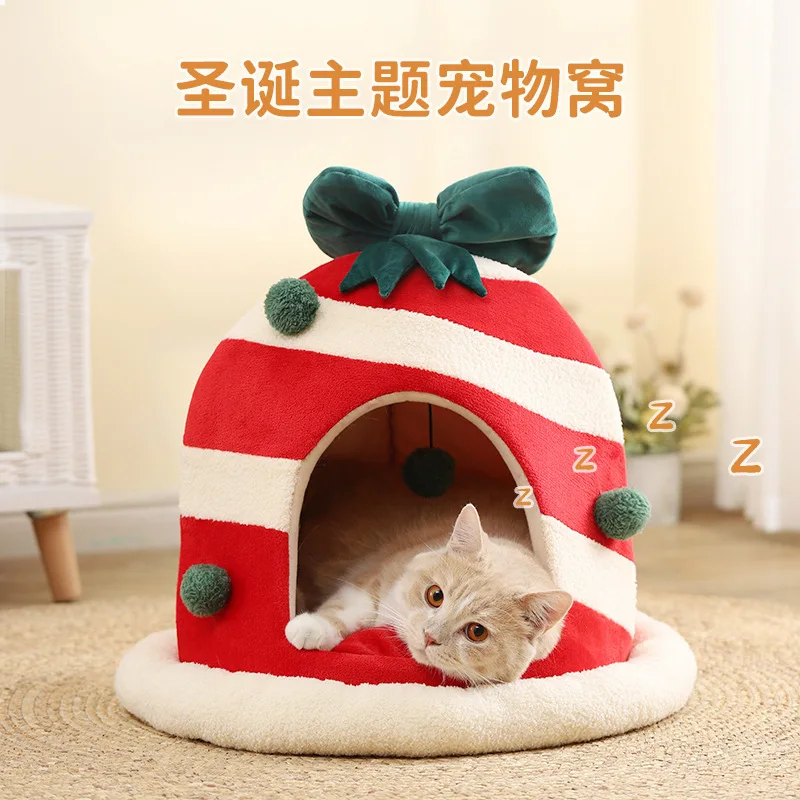Caja de regalo de Navidad, arena para gatos, una arena, nido para mascotas completamente cerrado de doble propósito, perrera cálida de invierno - imagen 2