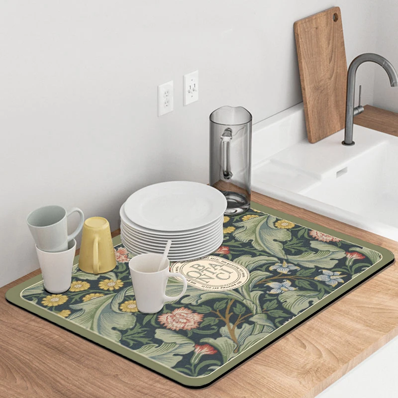 Estera de secado de platos impresa, almohadilla de drenaje de café súper absorbente, vajilla, almohadilla de drenaje, alfombra de secado rápido, mantel individual para vajilla de cocina - imagen 5