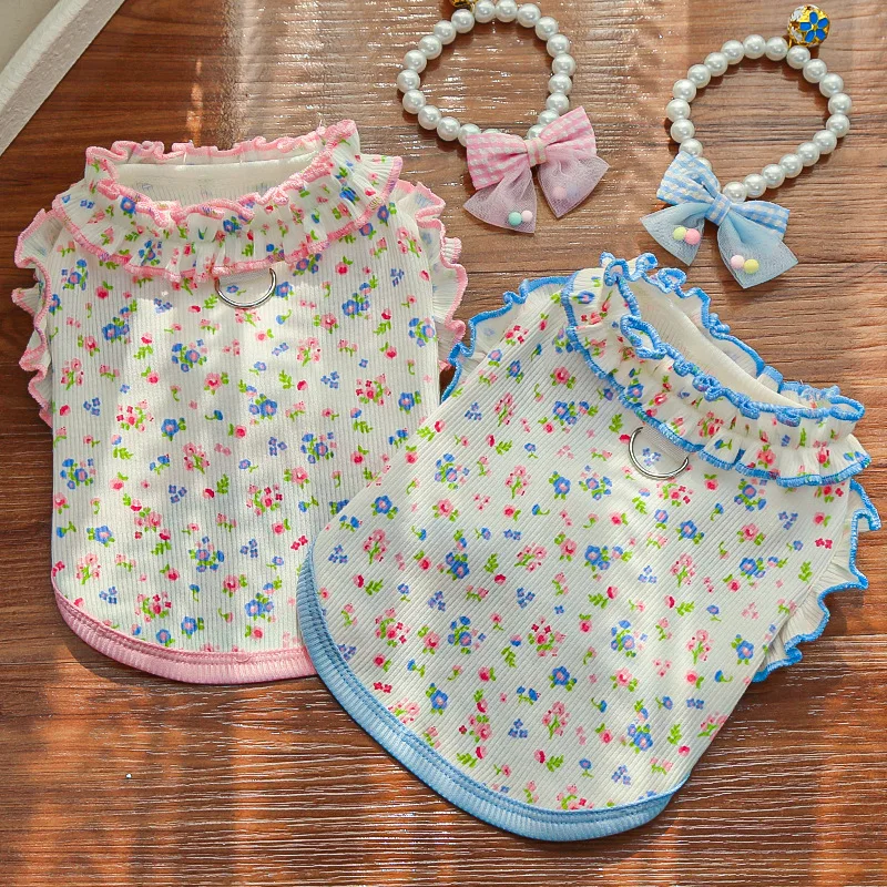Vestido de malla floral bordes enrollados para gatos y perros pequeños - imagen 2
