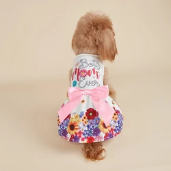 Vestido floral para perros pequeños con lazo rosa