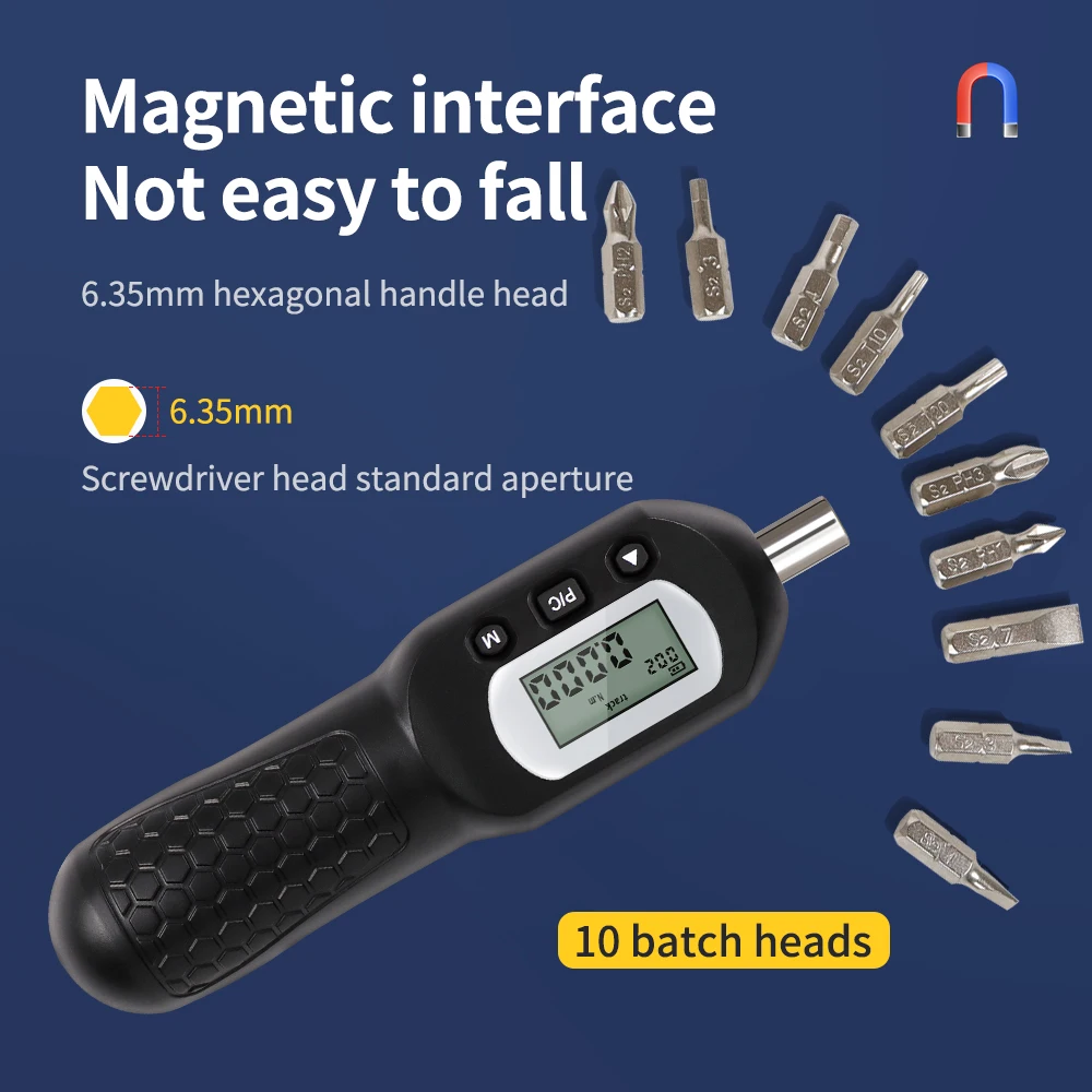 Destornillador de torsión Digital de 0,4-4N.m ANS-Y-4 llave dinamométrica preestablecida destornillador de torsión de reparación de automóviles ajustable con 10 cabezales de lote