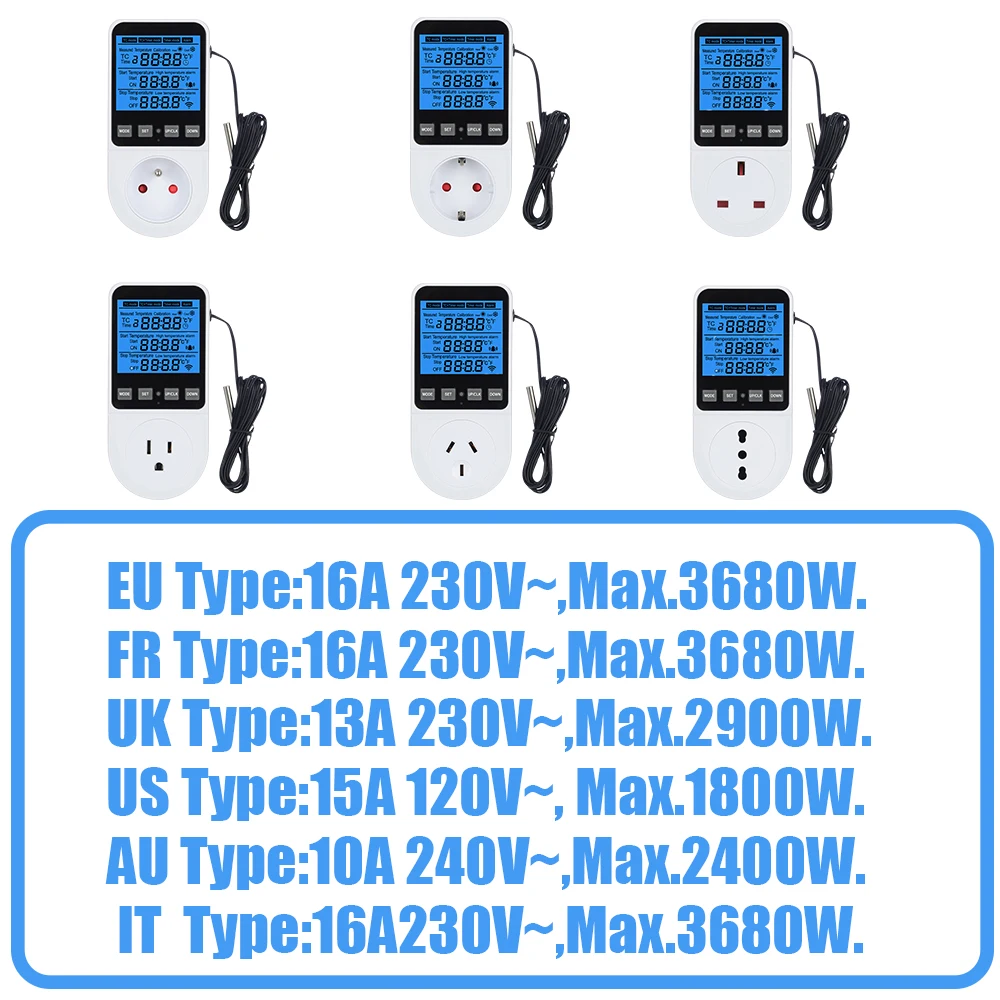 Controlador de temperatura completamente funcional, enchufe AC110 ~ 230V, interruptor de temporizador, termostato Digital, regulador de calefacción y refrigeración, termómetro - imagen 5