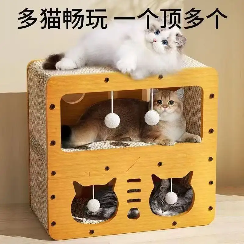 Rascador para gatos de carton corrugado con cama y posiciones - imagen 3