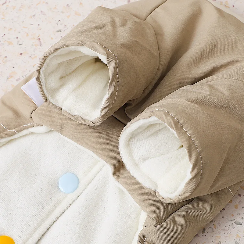 Abrigo con botones de color caramelo para mascotas, ropa para perros pequeños, abrigos de colores contrastantes, oso de peluche a prueba de viento, cálido para salidas de invierno - imagen 4