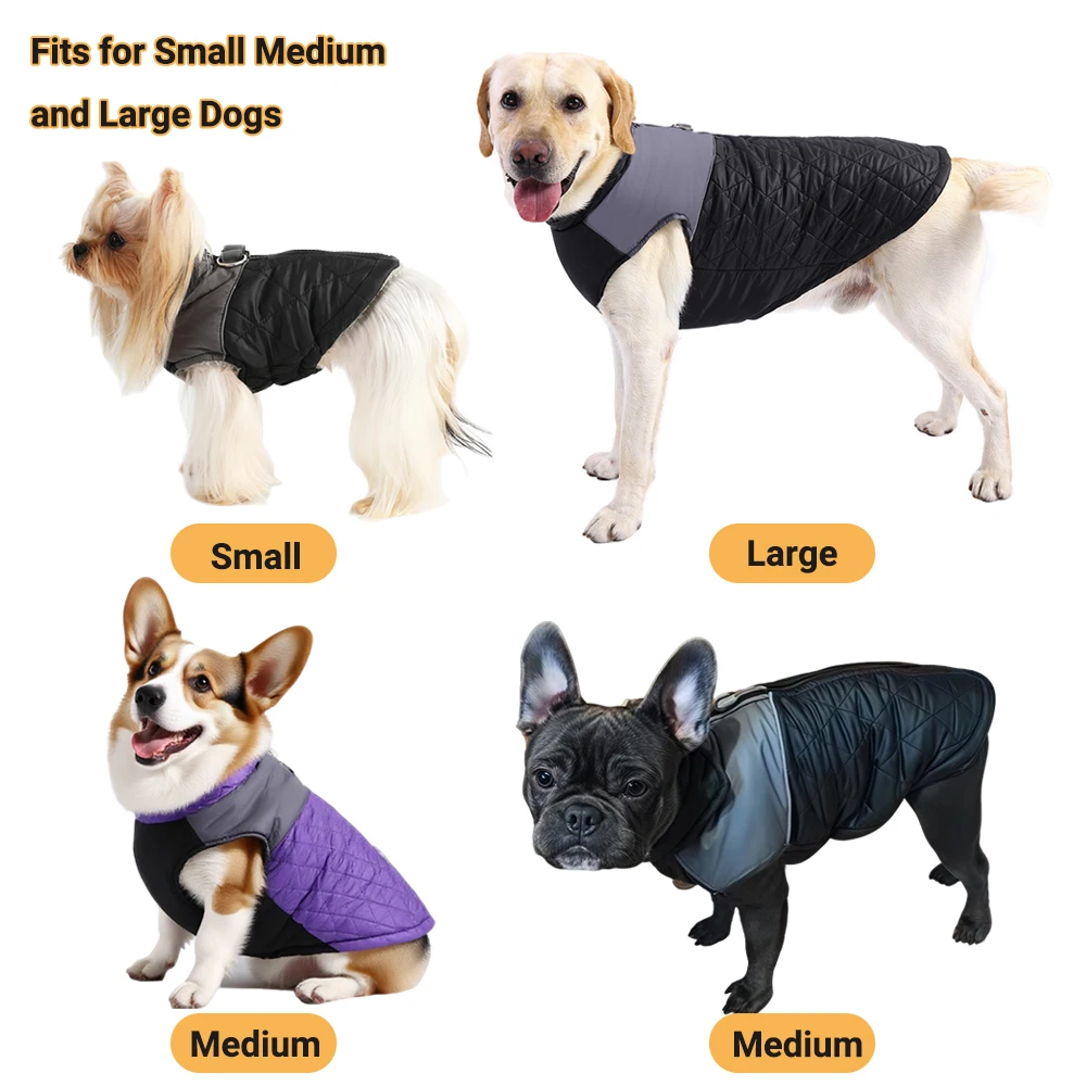Chaqueta cálida de invierno para perros, ropa reflectante impermeable para perros pequeños y grandes, abrigo para gatos, chaleco Golden Retriever, monos, trajes de Pug - imagen 4