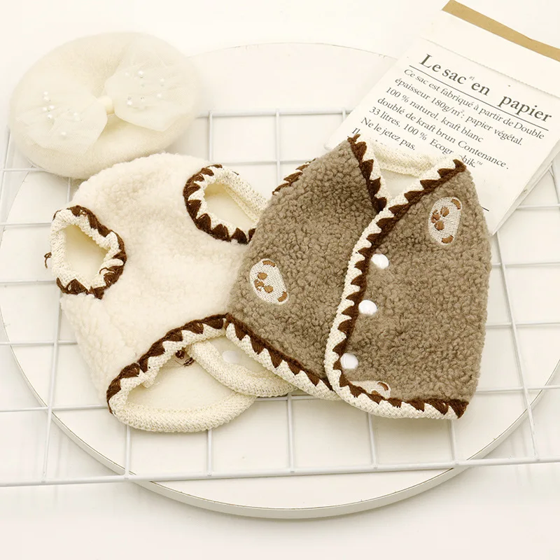 Chaleco de lana de cordero liso para mascotas, ropa corta Ins, chaleco para perros, ropa para gatos, ropa para gatos, ropa de peluche para otoño e invierno, ropa para perros - imagen 2