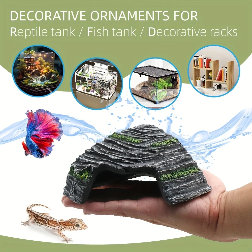 Decoración de cueva de roca de resina, cueva escondite, plataforma para tomar el sol para jaulas de mascotas, peceras, Mini anfibios, serpiente, Gecko, tortugas de dinero - imagen 2