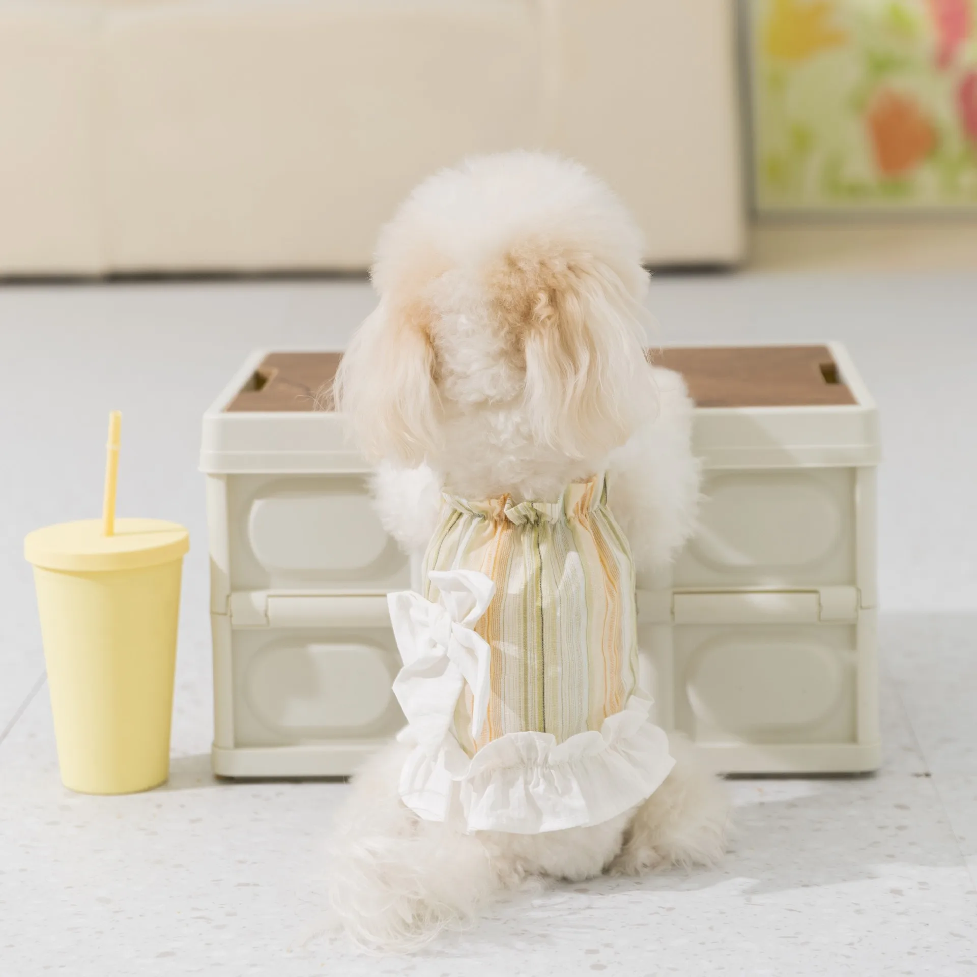 Nueva camiseta sin mangas a rayas para mascotas, falda con tirantes y lazo para mujer, ropa para mascotas, ropa para perros pequeños, ropa para cachorros - imagen 3