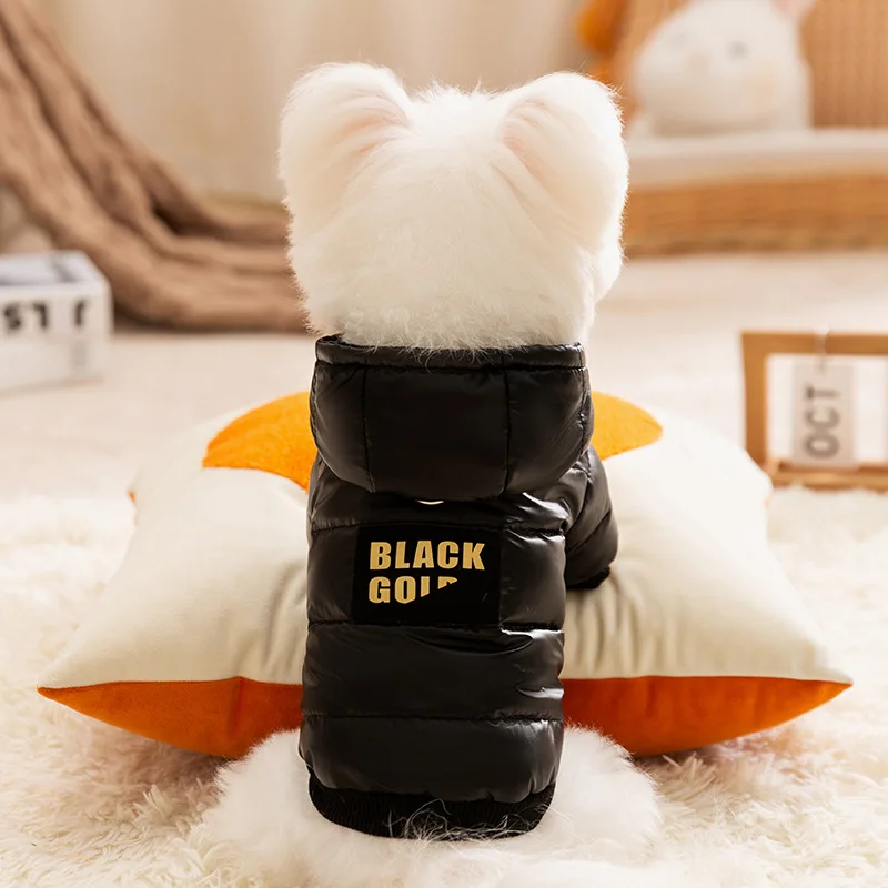Chaqueta gruesa y cálida con capucha negra pura para perros en otoño e invierno, ropa para perros y gatos y mascotas, ropa para perros pequeños y cachorros