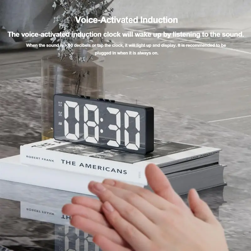 Reloj despertador de espejo LED duradero, relojes de espejo, pantalla grande, funciona con pilas, reloj eléctrico LED para oficina, cocina y sala de estar - imagen 5