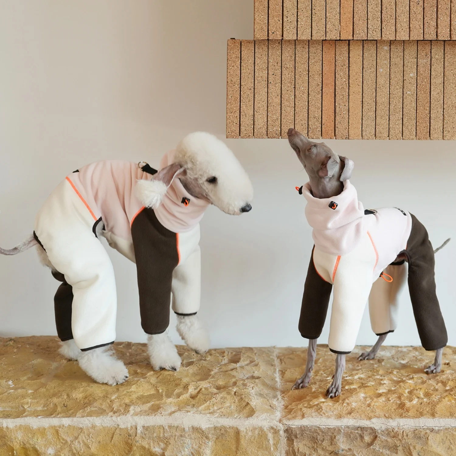 Sudadera de tela antibacteriana antiestática para perros en invierno Abrigo polar de 4 patas con bloques de color y cuello alto para galgo italiano - imagen 4