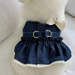 Falda vaquera para perros cachorros con apliques de perlas y lazo