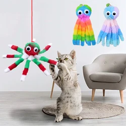Juguetes colgantes de moda para gatos, pulpo con sonido para aliviar el aburrimiento y pulpo de peluche autoexcitante, cuerda elástica, palo para gatos, juguete para mascotas