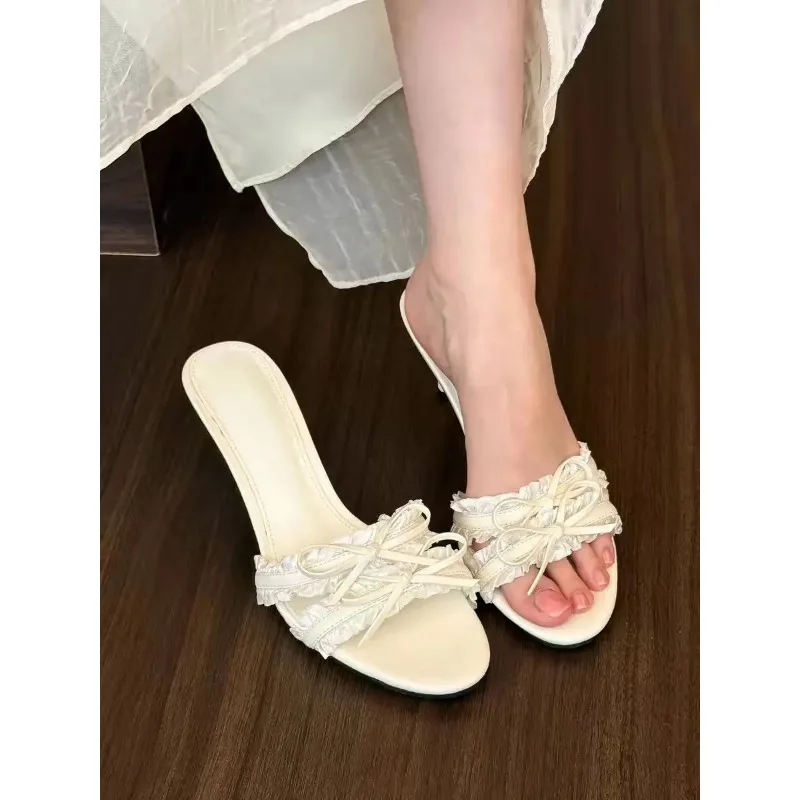 Sandalias mujer verano tacón medio punta redonda lazo mariposa - imagen 5