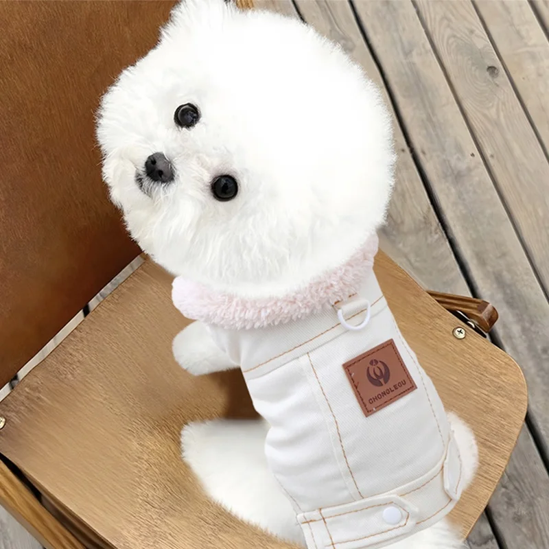 Chaqueta vaquera de moda para perros, ropa cálida y suave para perros, chaqueta de invierno para cachorros, abrigo grueso para gatos, chaleco, ropa para mascotas Yorkshire - imagen 4