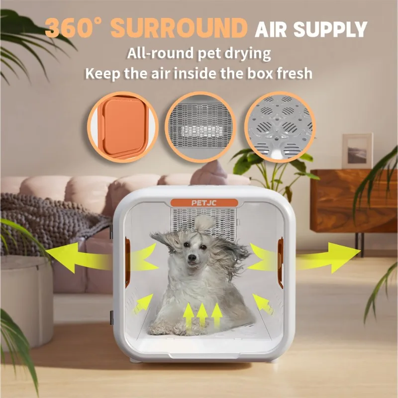 Caja secadora automática para mascotas para perros pequeños y gatos, secadora de pelo ultrasilencioso para perros, capacidad de 71L con control inteligente de temperatura y secado 360 - imagen 3