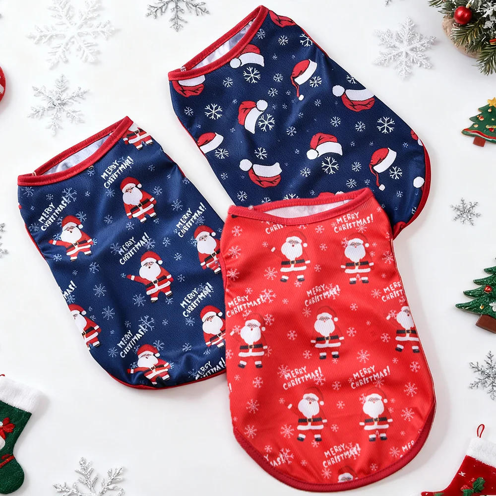 Chaleco transpirable para perro, camiseta suave con estampado de Papá Noel para Navidad, para perros pequeños y medianos, gatos, trajes bonitos de fiesta de Yorkshire