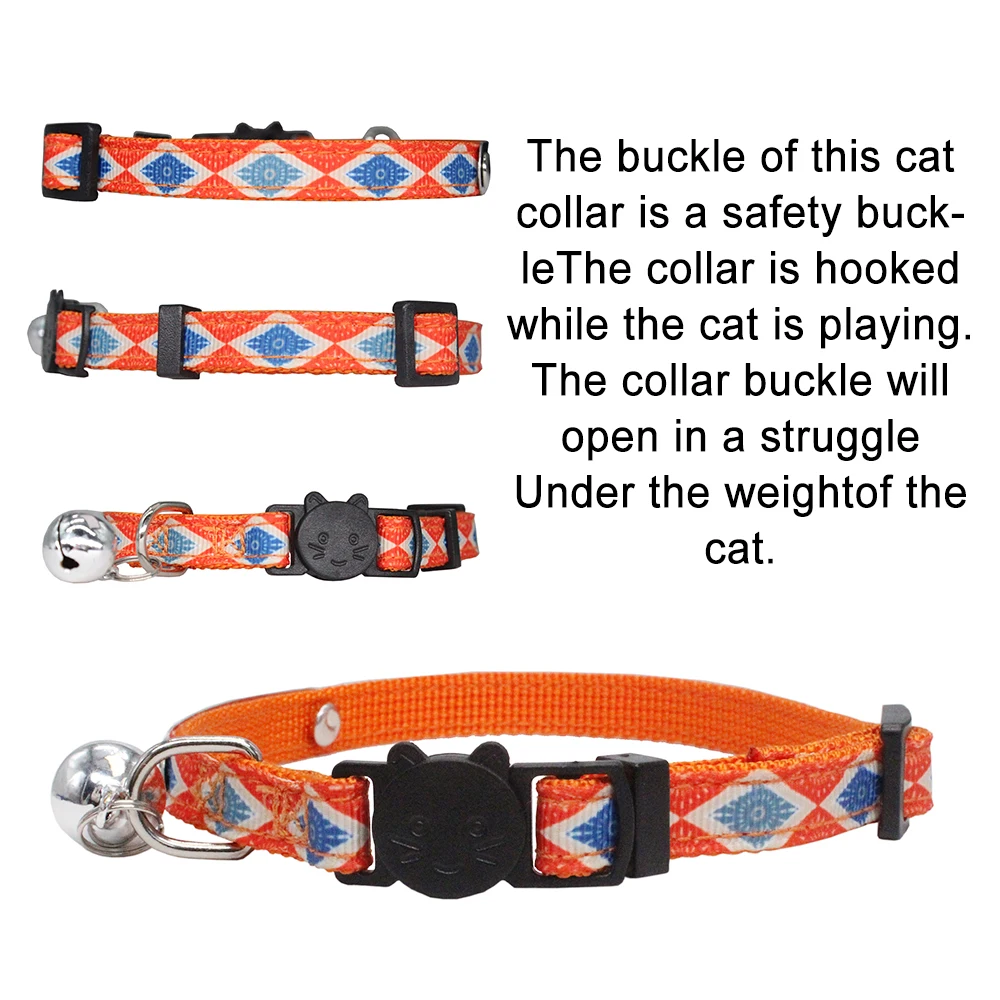 Collar con hebilla de seguridad para gatos, ID personalizado, estilo bohemio, placa con nombre personalizada ajustable, grabado gratis, Collar de nailon de acero inoxidable - imagen 4