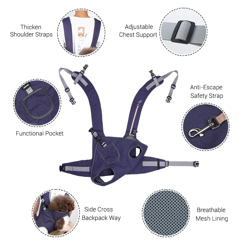 Mochila para perros, transportador de perros al aire libre para montar a caminar, paquete frontal, protección trasera y cintura, transpirable, fácil de instalar, bolsa de viaje para mascotas - imagen 2