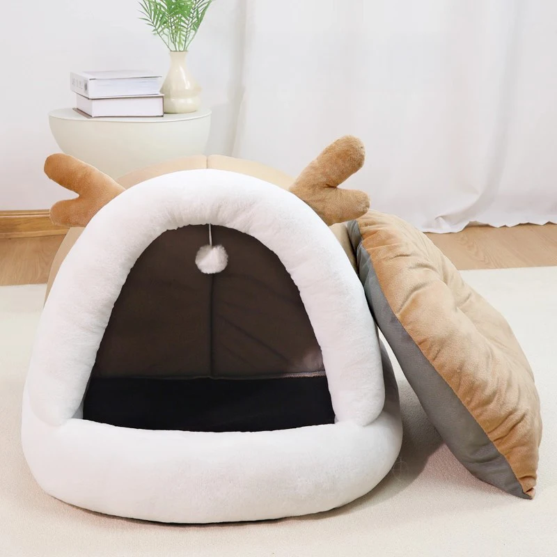 Cómodo nido cerrado para gatos, cama para dormir de felpa suave para perros pequeños, gatos, casa cálida para gatos, cómoda cueva para gatos, acceso para gatos - imagen 2