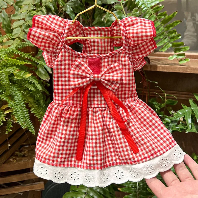 Ropa para mascotas, vestido con mangas voladoras, vestido a cuadros con flores para primavera y verano, oso de peluche, Corgi, ropa para perros y gatos, vestidos para perros pequeños - imagen 3