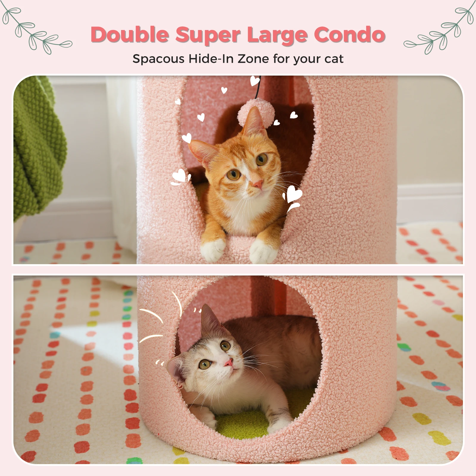Doble casa para gatos con amplios condominios acogedores, espaciosa cama para gatos con lujoso mirador en forma de flor, bola de pompón, muebles para gatos de interior - imagen 4