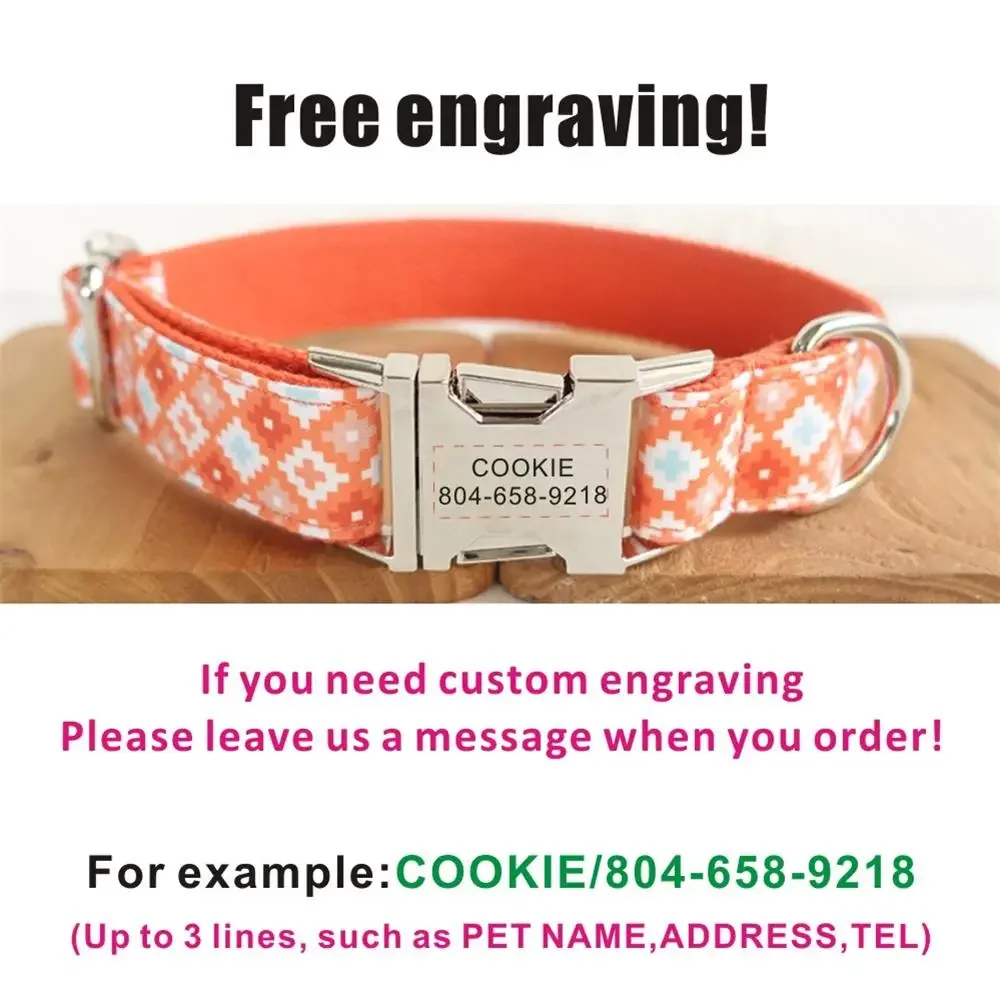 Collar de perro personalizado con grabado gratuito, correa para mascotas a juego, hebilla de Metal de contactos personalizados, Collar para mascotas con geometría naranja - imagen 4