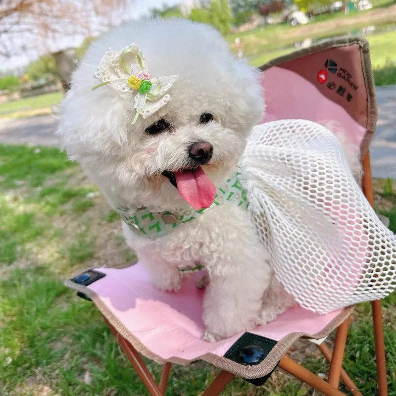 Arnés de malla verde para cachorros de princesa, ropa de verano para perros pequeños, correa para el pecho de perro bonito de lujo para caminar al aire libre, maltés de Pomerania - imagen 2