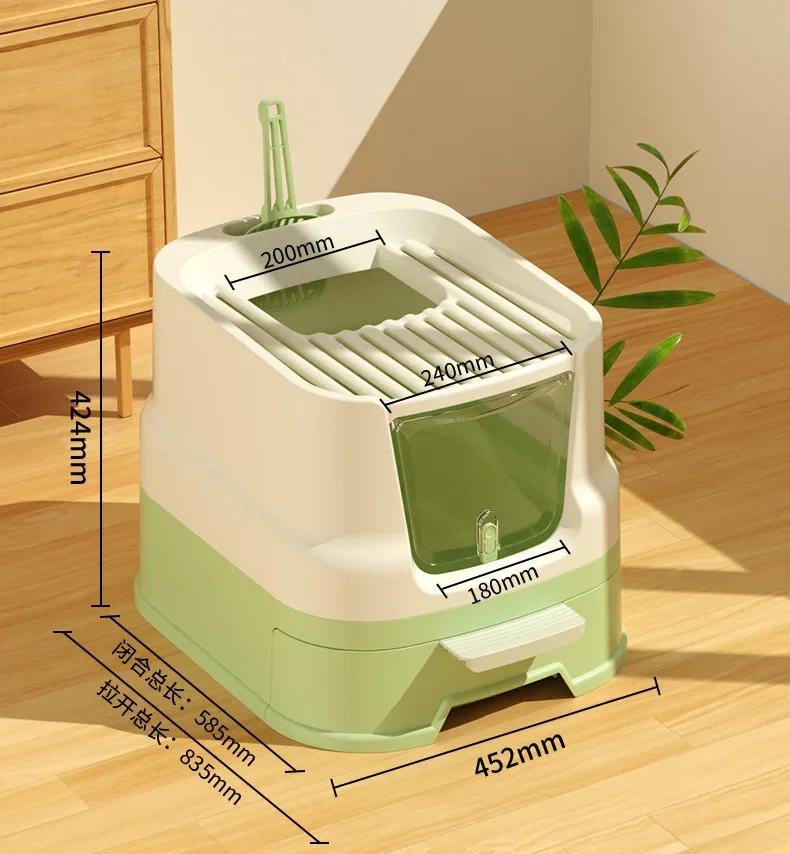 Caja de arena para gatos con cola rizada, cajón de inodoro cerrado para mascotas, desodorante grande a prueba de salpicaduras, gran espacio para gatos, artículos para mascotas - imagen 5