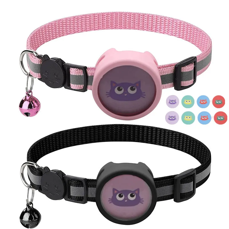 Collar antipérdida para gatos, funda protectora para rastreador GPS, funda Airtag ajustable con campana, collares reflectantes para mascotas para gatos
