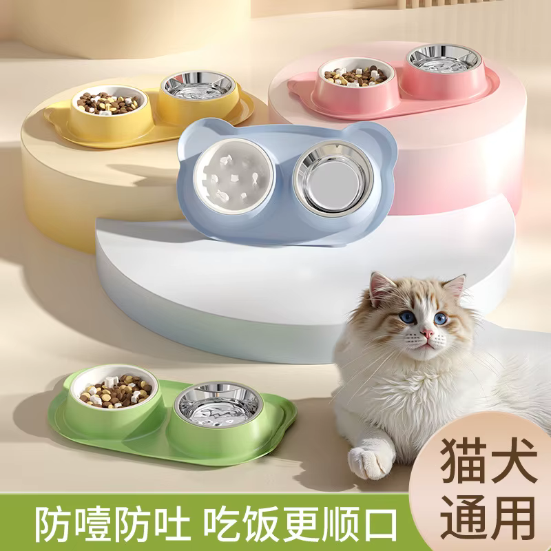 Comedero lento para gatos y perros – Tazón doble antiestrangular - imagen 2
