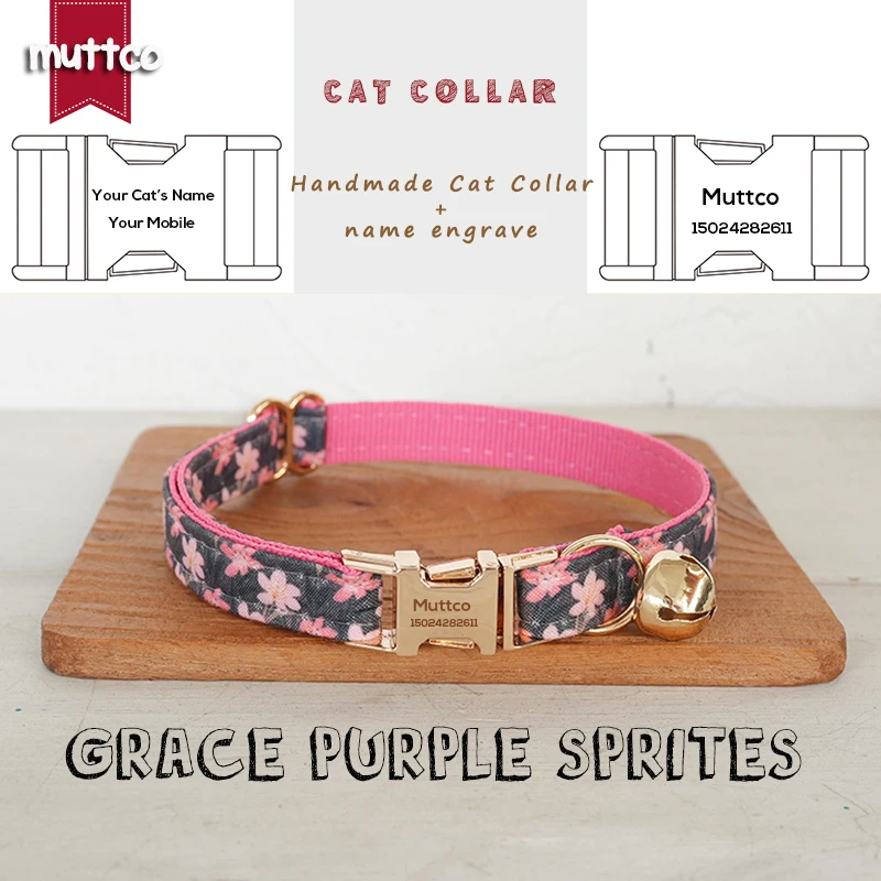 MUTTCO Venta al por menor grabado hermoso diseño de patrón de flores hecho a mano GRACE PURPLE SPRITEcollar diseño único collar de gato 2 tamaños UCC187