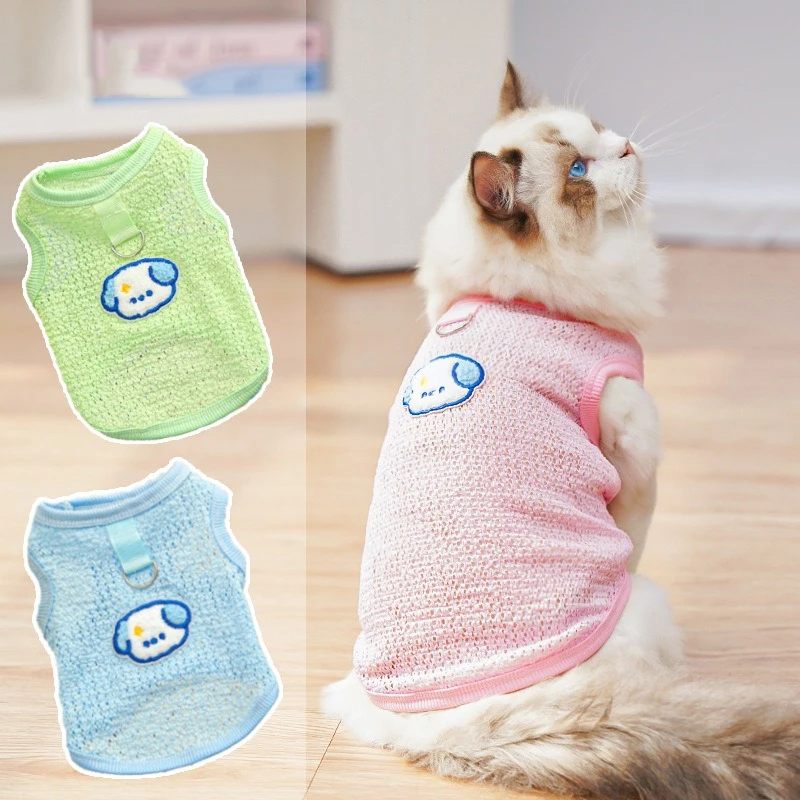 Ropa calada de dibujos animados para perros pequeños y medianos, chaleco de verano con protección UV para gatitos, transpirable, para ocio, Chihuahua, York, ropa para mascotas