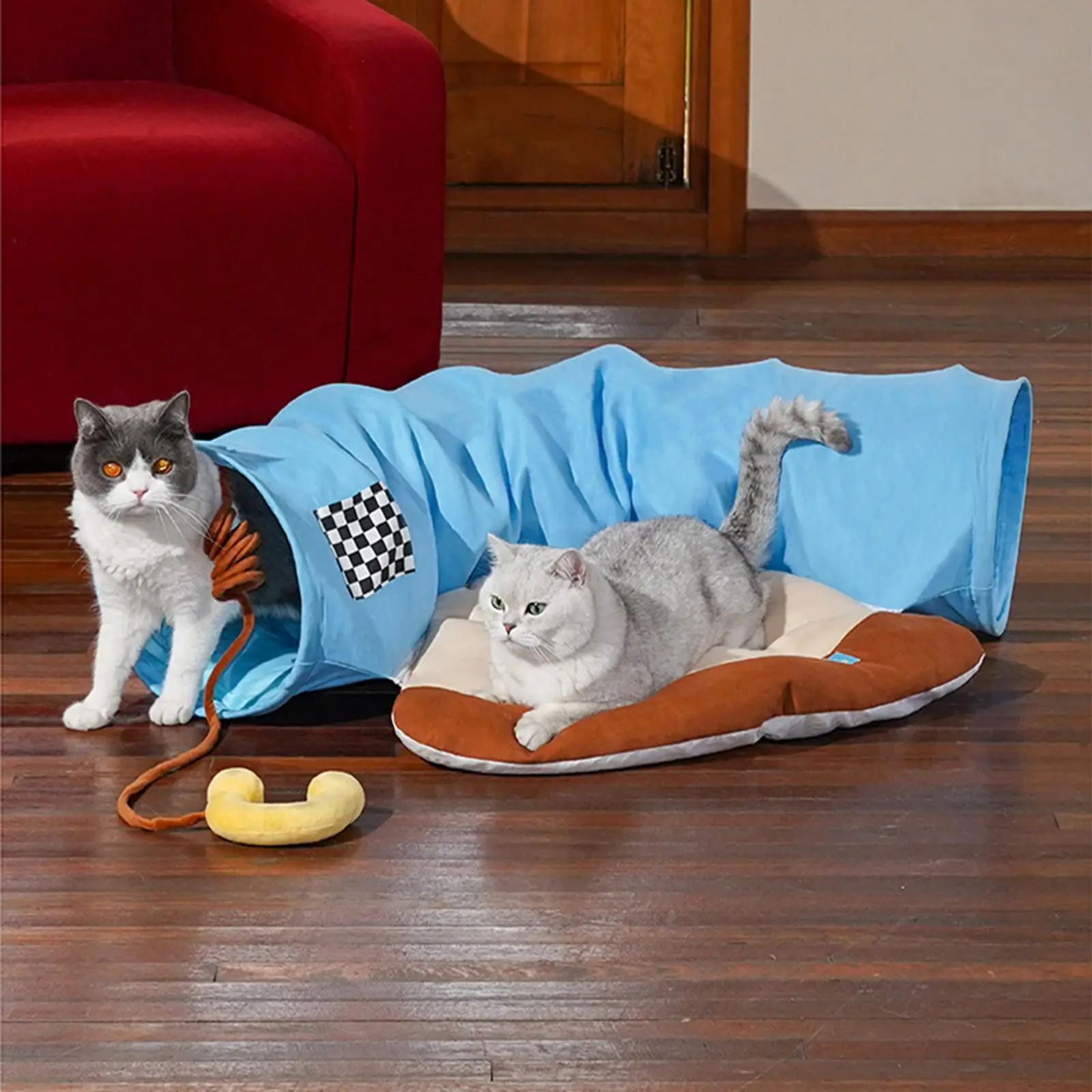 Cat Tunnel Bed Foldable with Removable Washable Mat for Outdoor Bunny Cats