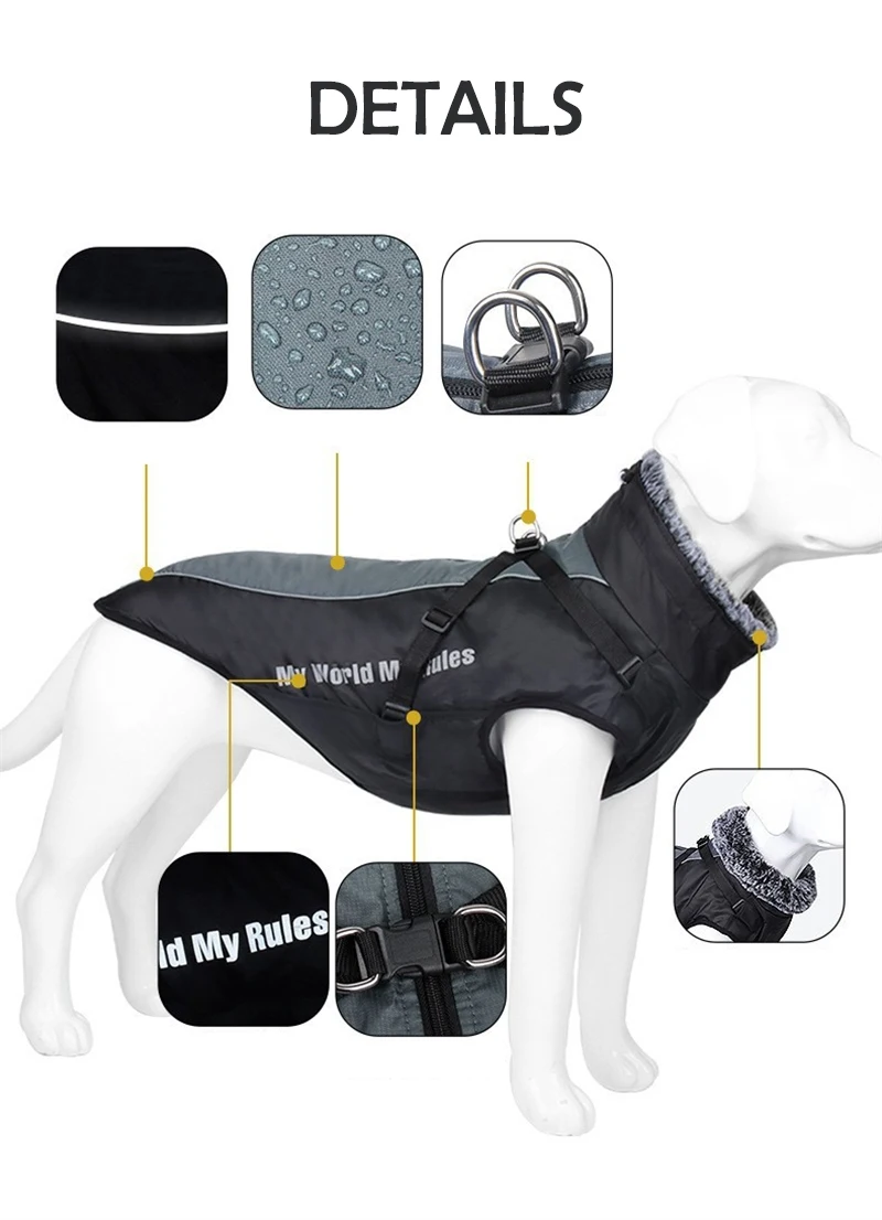 Chaqueta de intercambio Oxford para perros grandes, mono reflectante ligero a prueba de viento para cachorros, abrigo de plumón Husky ajustable para exteriores - imagen 5