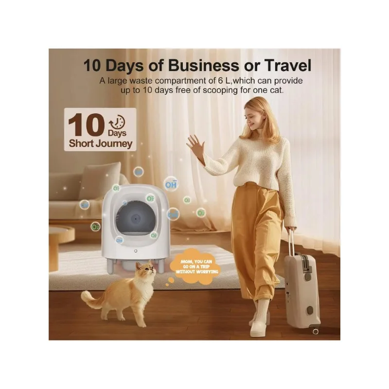 Caja de arena para gatos autolimpiante, caja de arena automática para gatos Petree de gran capacidad de 56L con Control por aplicación, protección de seguridad, eliminación de olores - imagen 5