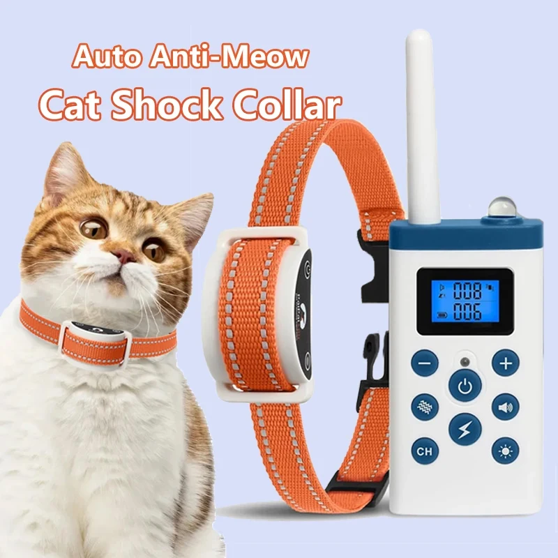 Nuevo Collar antigolpes para gatos con control remoto, Collar de entrenamiento para gatos 4 en 1 con Auto Anti-Meow, pitido, vibración, choque de seguridad, 4 modos para gatos