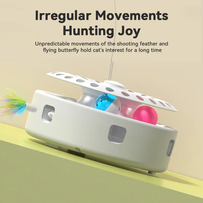ROJECO-juguete inteligente para gatos, bolas automáticas para gatos, mariposa eléctrica, juguete para burlas, pluma de emboscada, juego interactivo de juguetes para mascotas 3 en 1, suministro para gatos - imagen 5