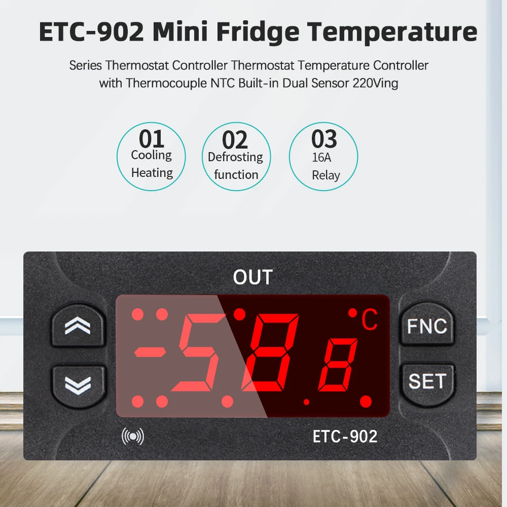 Controlador de temperatura ETC-902 220V, minirefrigerador, ETC-512B, termostato Digital, regulador, Sensor NTC termopar - imagen 3