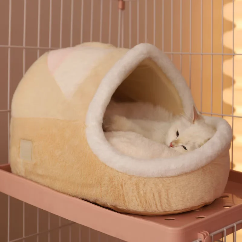 HOOPET Cama para gatos, jaula para dormir Beige helado, nido de esponja para gatitos, estera cálida para gatos, Garfield Ragdoll, habitación para gatos de otoño e invierno - imagen 2