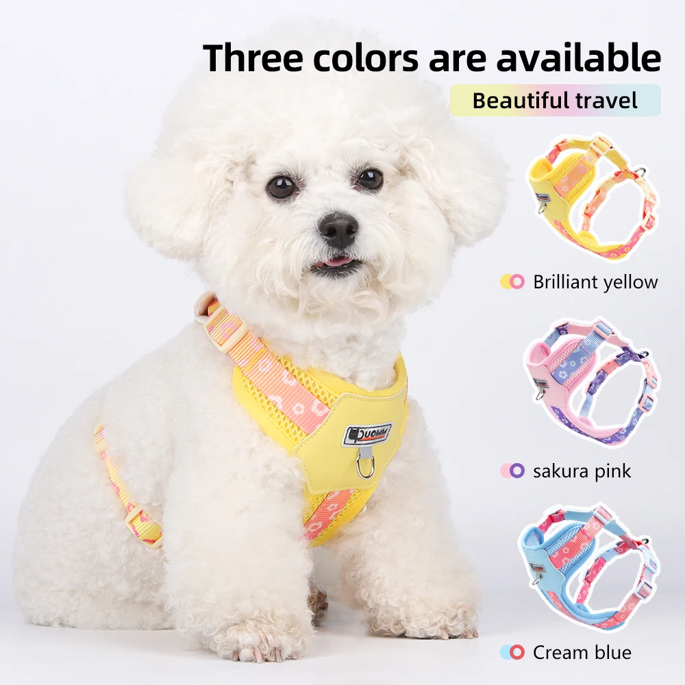 Arnés de dopamina para perros para razas pequeñas y medianas, estampado degradado, malla transpirable, chaleco para mascotas al aire libre de verano con correa, ajuste cómodo