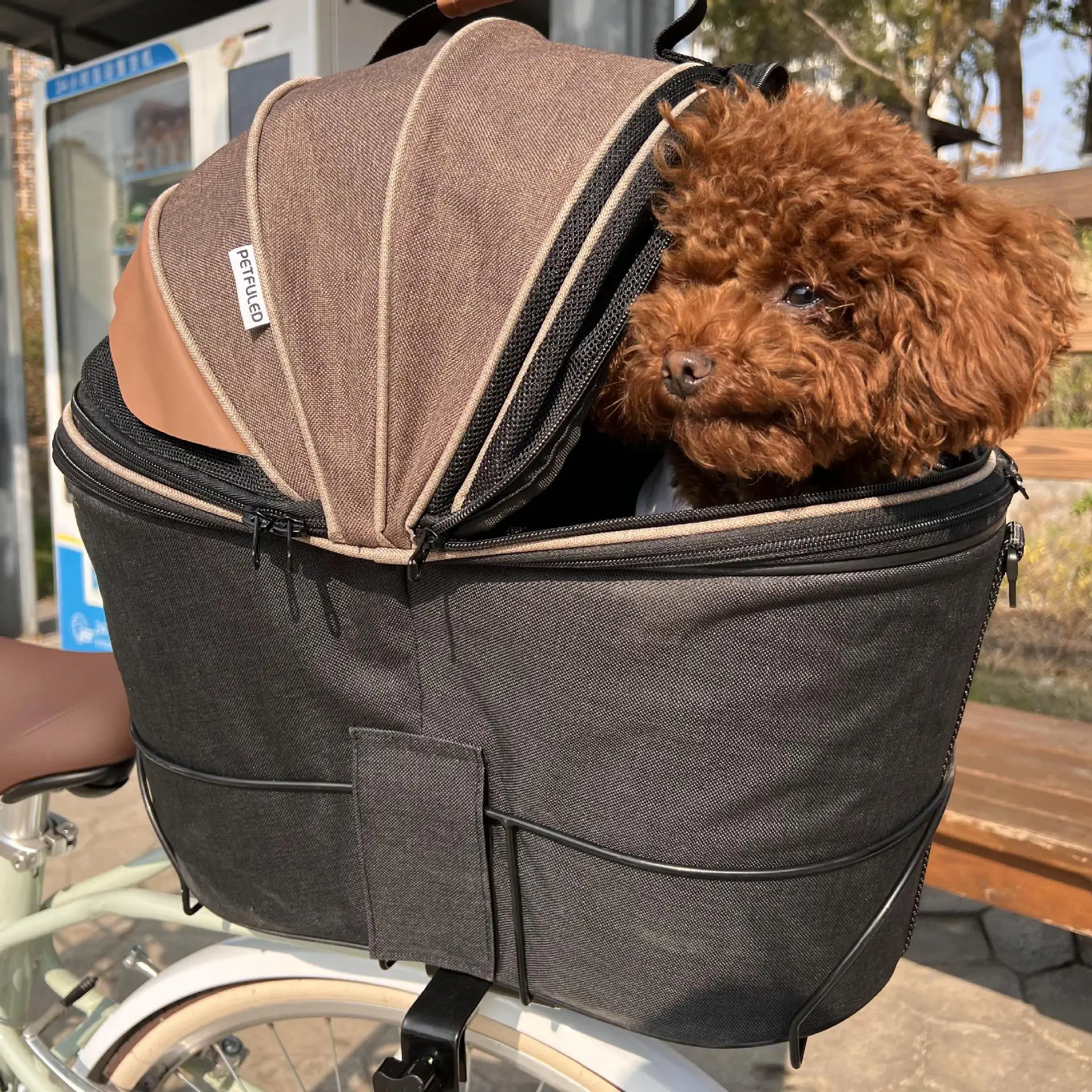 Asiento trasero de bicicleta, bolsa de coche para perros y mascotas, gran capacidad, vehículo eléctrico, Scooter azul, bolsa de lona plegable de mano para coche, productos para mascotas - imagen 3