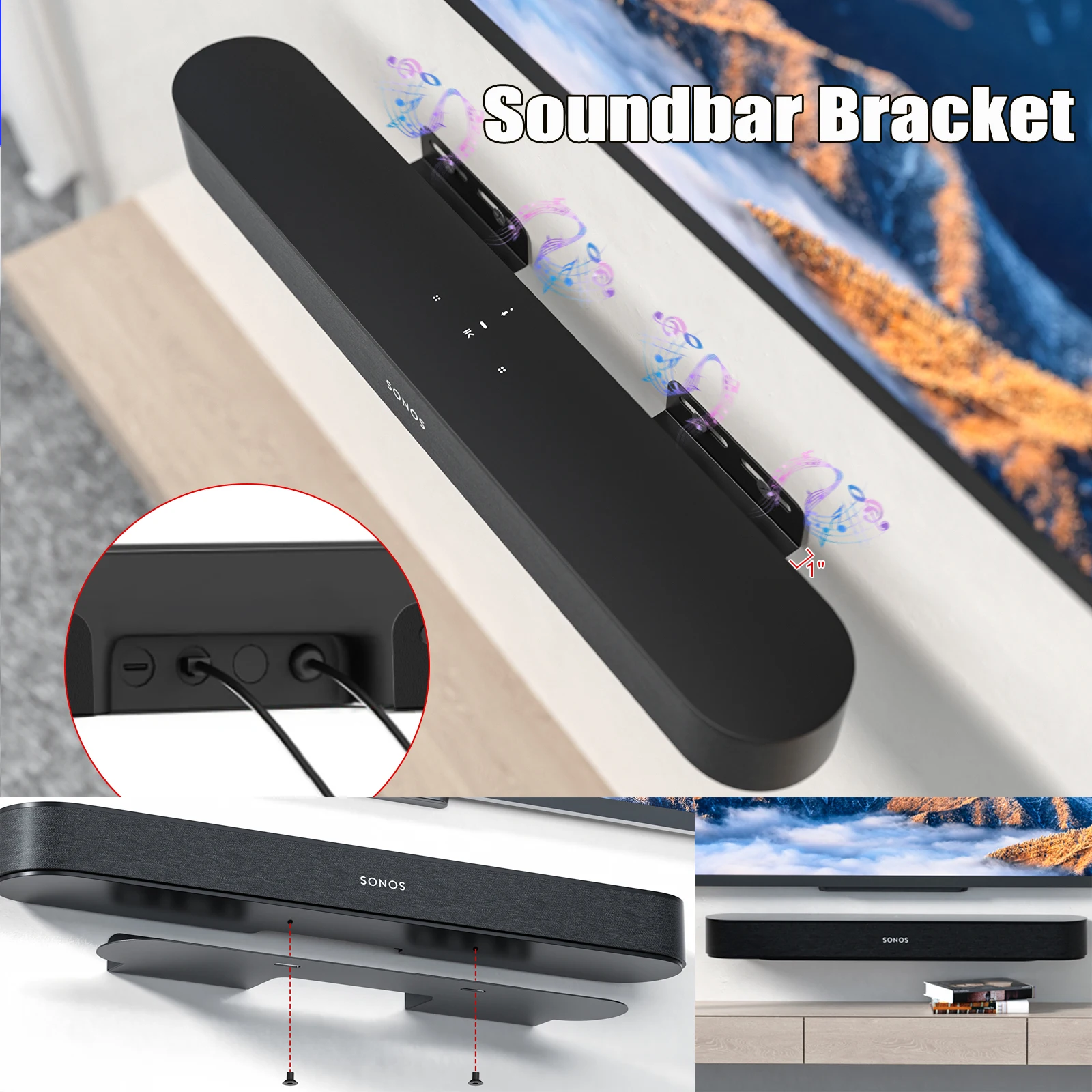 Soportes universales para altavoces de montaje en pared, barra de sonido para Sonos Beam, soporte de montaje en pared Compatible con decoración para el hogar y la sala de estar, duradero