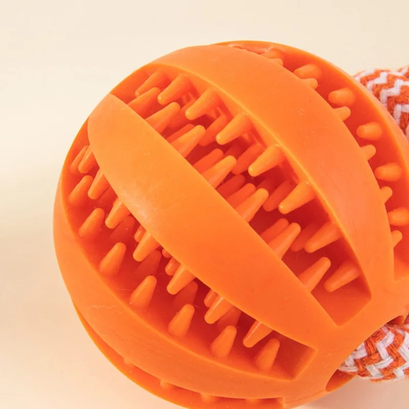 Juguetes de bolas de comida con fugas para perros con cuerda de algodón, juguete interactivo para interiores para mascotas, suministros de juego de molienda de dientes resistentes al masticable de goma para cachorros - imagen 4