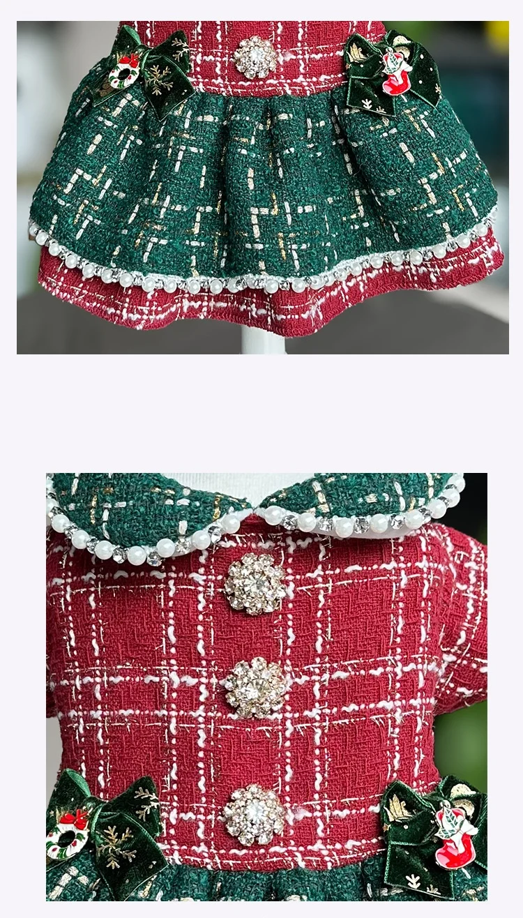 Vestidos a cuadros de Tweed para perros pequeños, vestido de princesa para perros, vestido de boda para mascotas, ropa Formal para fiesta de cumpleaños para cachorros, traje de invierno para perros - imagen 5