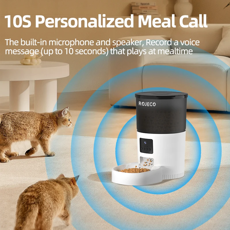 ROJECO Alimentador automático para gatos con cámara, dispensador de comida para gatos, grabadora de voz inteligente para mascotas, Control remoto, Alimentador automático para perros y gatos - imagen 4
